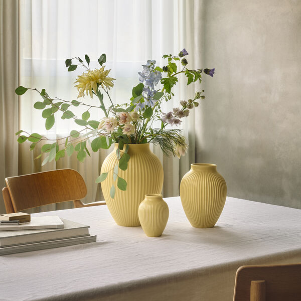 Knabstrup vase ripple, yellow, Knabstrup Keramik