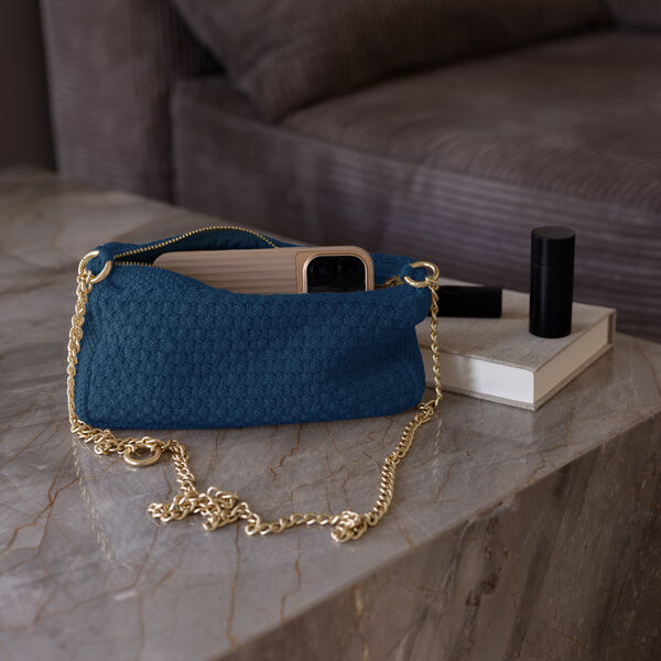 Knitted Chain Clutch Petra | Dark Blue Melange, By LOHN
