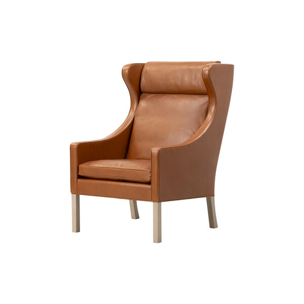 Mogensen 2204 Wing Chair, russet brown/light oiled oak, Fredericia Furniture