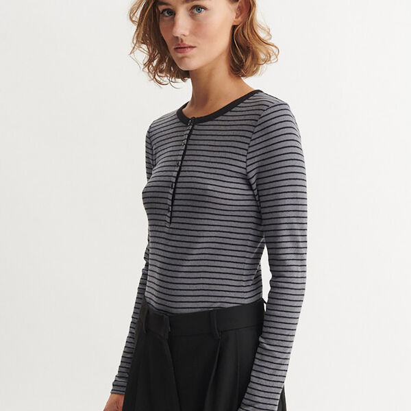 Arense Stripe Granddad, poppy seed/black, Basic Apparel