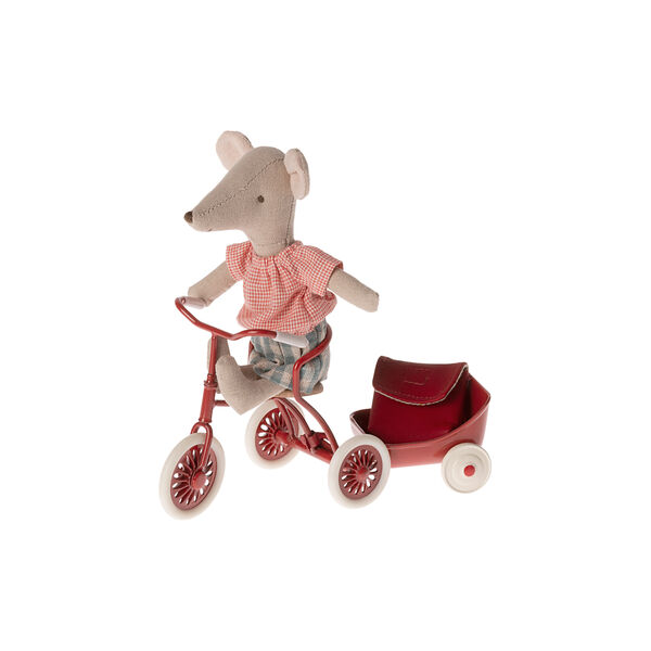 Big Sister Tricycle Mouse with Bag, red, Maileg