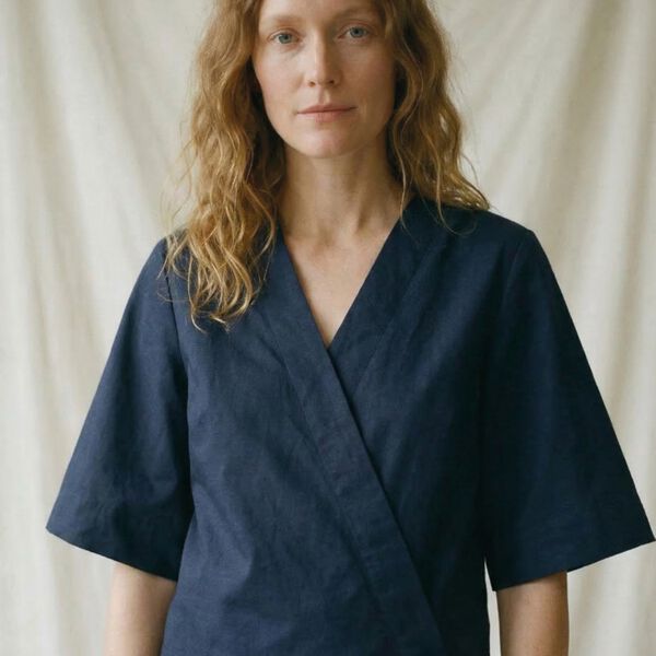 Pia Blouse S/S, dark blue, LA RŌUGE