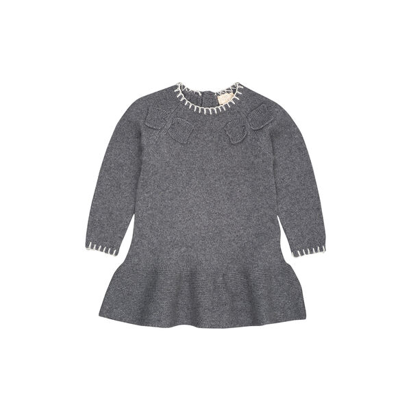 Lambswool Dress w. Bow, dark grey/cream comb., Copenhagen Colors Organics