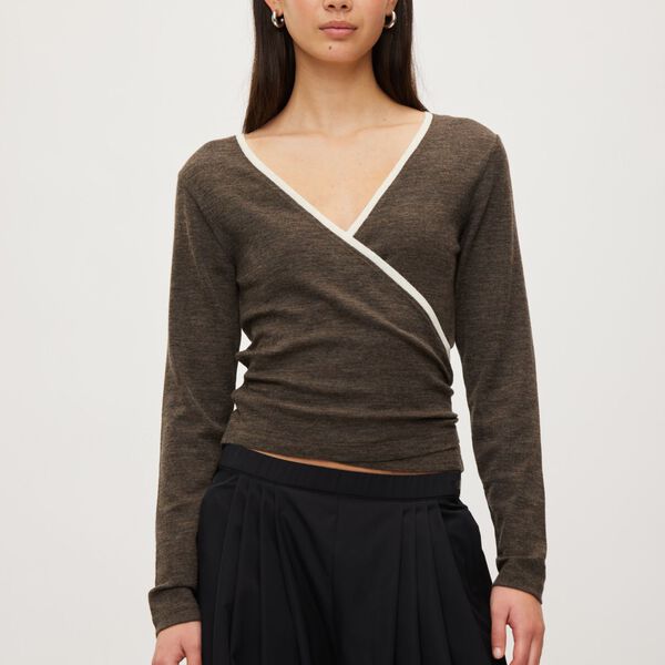 Merino Wool Wrap Cardigan Haze, dark brown melange, Rethinkit