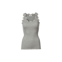 Silk Top w/ Lace , light grey melange, Rosemunde