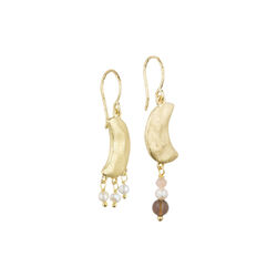 Noelle uneven moon earrings w. gemstones and pearls, gold plated, Pure by Nat