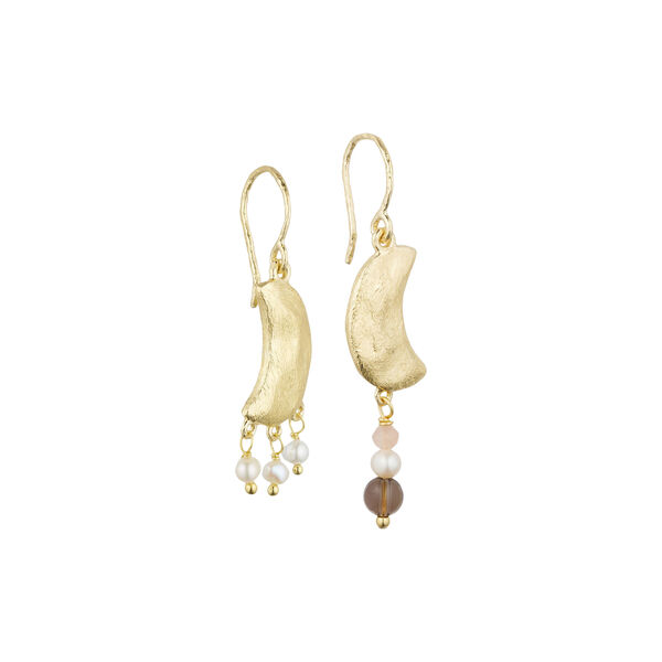 Noelle uneven moon earrings w. gemstones and pearls, gold plated, Pure by Nat