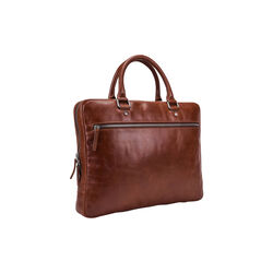 Briefcase with zipper, cognac, Leonhard Heyden