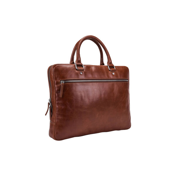 Briefcase with zipper, cognac, Leonhard Heyden