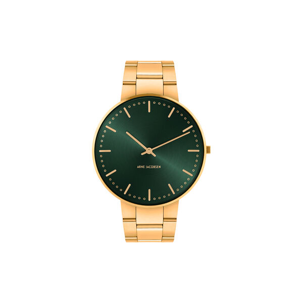 City Hall Wrist Watch, green/gold/matt gold, Arne Jacobsen Watches