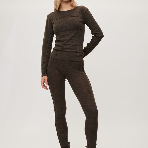 Merino Wool Tee LS Haze, dark brown melange, Rethinkit