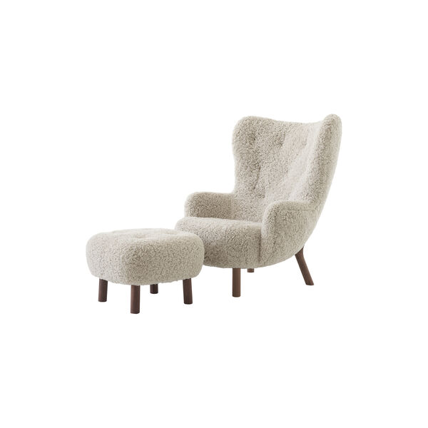 Petra VB3 Lounge Chair and ATD1 Pouf, Sheepskin Moonlight/oiled walnut Petra VB3 Lounge Chair and ATD1 Pouf, Sheepskin Moonlight/oiled walnut, &Tradition