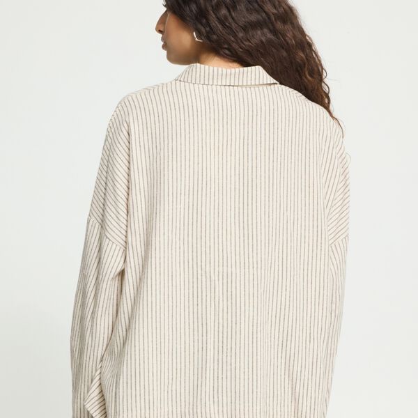 IHTAMANNA Shirt, birch/coffee bean stripe, ICHI