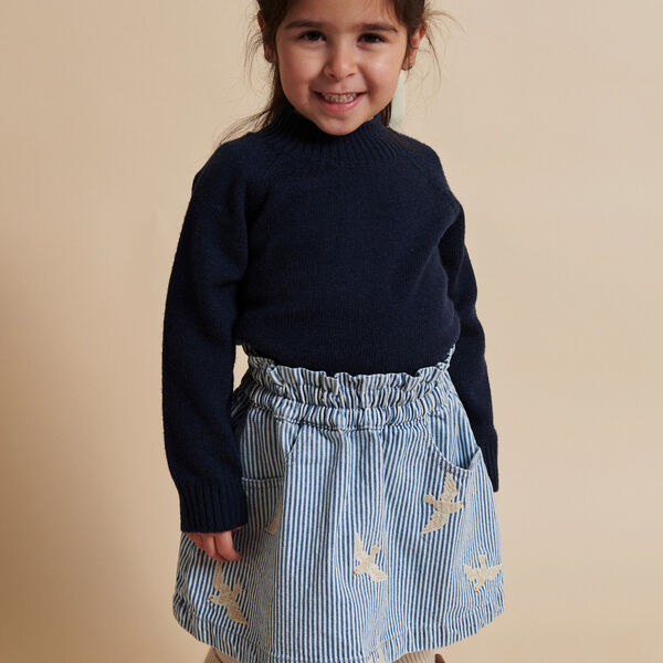 Y/D Twill Skirt w. Embroirdey, denim blue stripe, Copenhagen Colors Organics