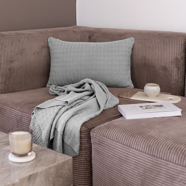 Knitted Plaid Wave, med grey melange, By LOHN