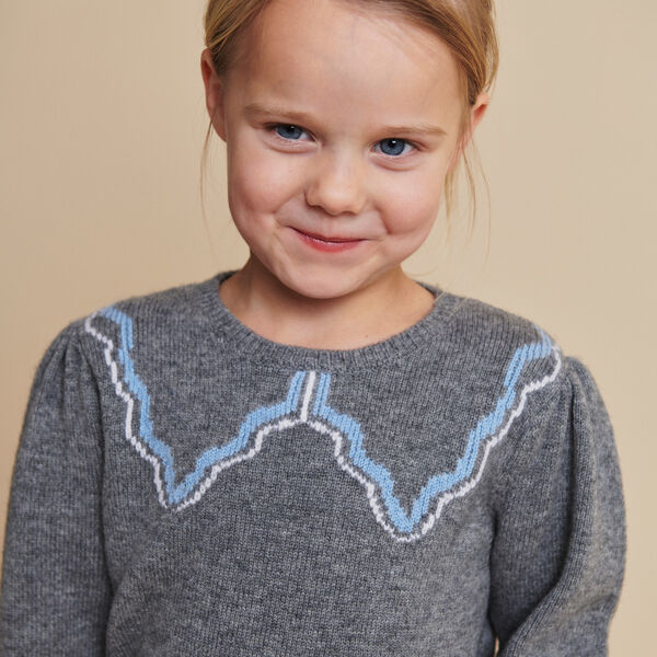 Cashmere  Blouse w. Collar Deco, dark grey/blue comb., Copenhagen Colors Organics