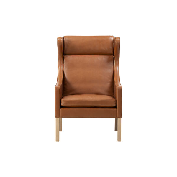 Mogensen 2204 Wing Chair, russet brown/light oiled oak, Fredericia Furniture