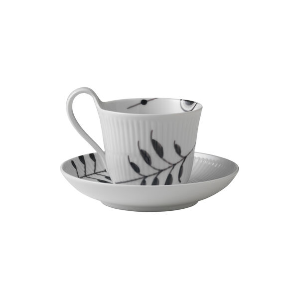 Black Fluted Mega High Handle Cup with Saucer 24 cl, Royal Copenhagen