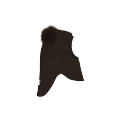 Balaclava Wool Alpaca Pompoms, dark brown melange, HUTTEliHUT