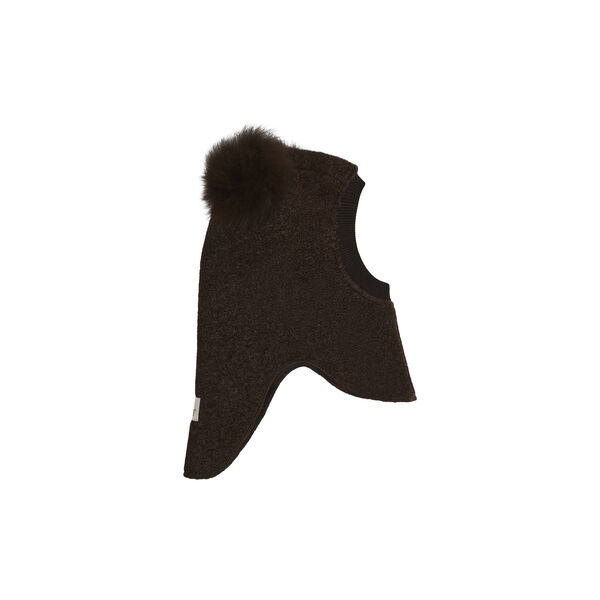 Balaclava Wool Alpaca Pompoms, dark brown melange, HUTTEliHUT