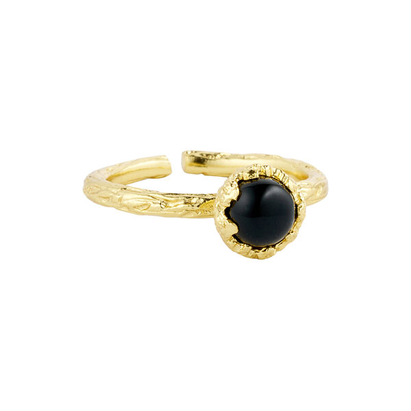Ring with Small Natural Stone, gold/black onyx, Pure by Nat