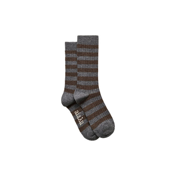 Striped Cashmere Sock, mix grey Striped Cashmere Sock, mix grey, Aiayu