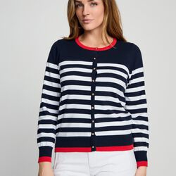 Cotton Nautical Stripe, navy/white/poppy red, Micha
