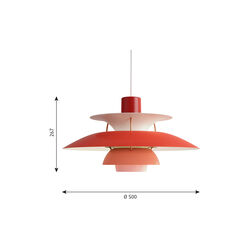 PH 5 Pendant, hues of red, Louis Poulsen