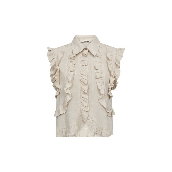 PD-Miles Flounce Top, oyster white melange, Pieszak