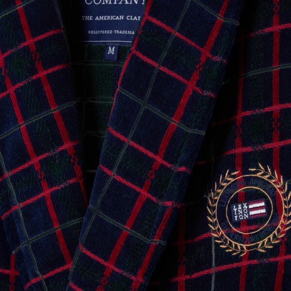 Checked Cotton Velour Robe Unisex | Navy/Green/Wine | Robe, Lexington