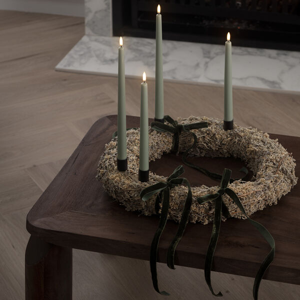 LED Smooth taper candle 2 pcs | H 32 | Sage green, Uyuni Lighting
