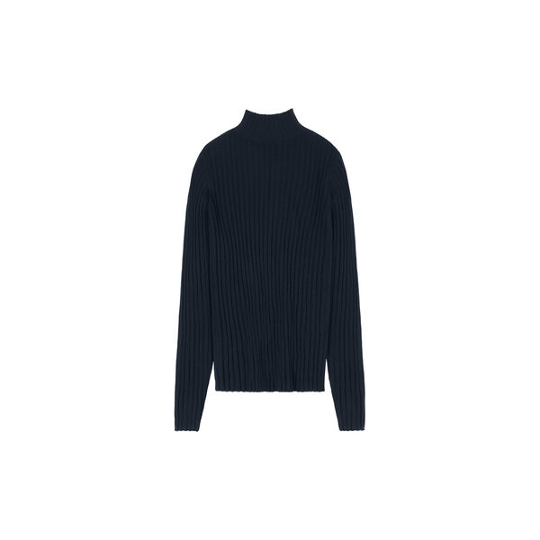 High Neck Rib Blouse, dark navy High Neck Rib Blouse, dark navy, FUB