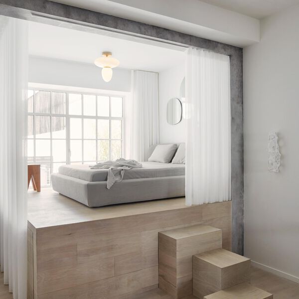 Rizzatto 42 Ceiling Lamp, satin brass/opal, Nuura