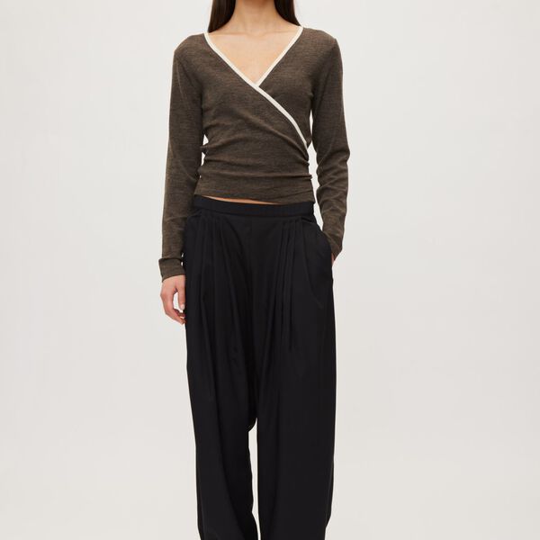 Merino Wool Wrap Cardigan Haze, dark brown melange, Rethinkit