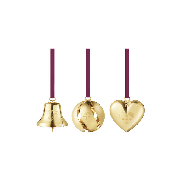 2025 Christmas Ornament Set 3 psc, gold, Georg Jensen