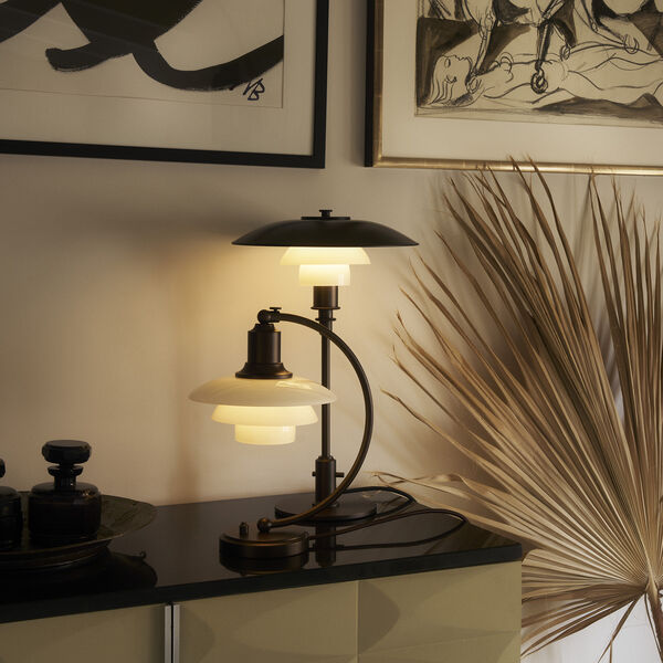 PH 3/2 Table Lamp, aged brass/opal glass, Louis Poulsen