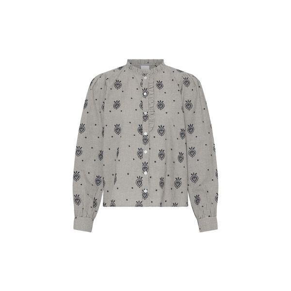 IHELOZA Shirt, birch/dark blue check w. emb, ICHI