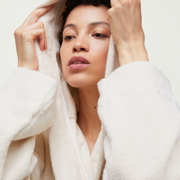 Hooded Bathrobe Terry, pure ecru, Aiayu