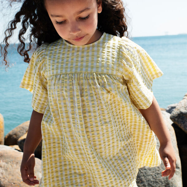 Flair Dress, lemon checks, Serendipity