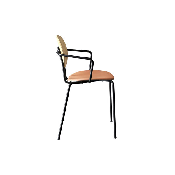 PIET HEIN Chair with Arms, white pigmented oak/Silk Cognac, Sibast Furniture