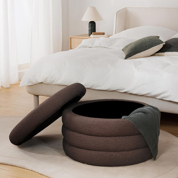 Alto XL Stool with Storage Space, boucl&eacute; dark brown, Westwing Collection