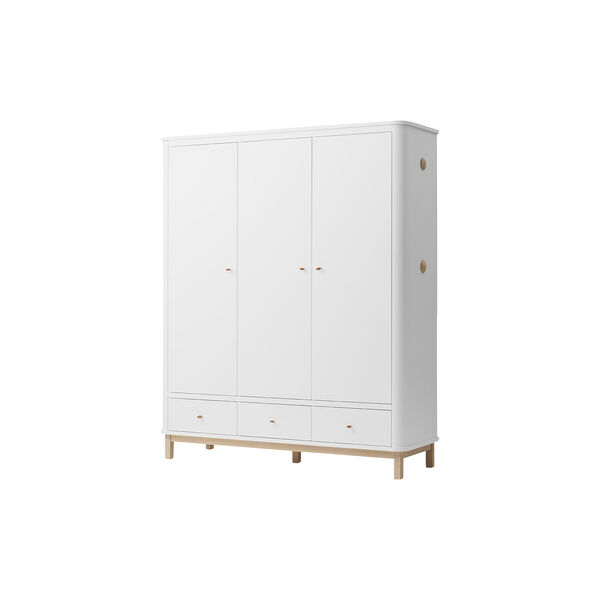 Wood Wardrobe 3 Doors, white/oak, Oliver Furniture