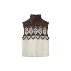 VILDASW HIGH NECK KNIT VEST, off white - brown, Sofie Schnoor