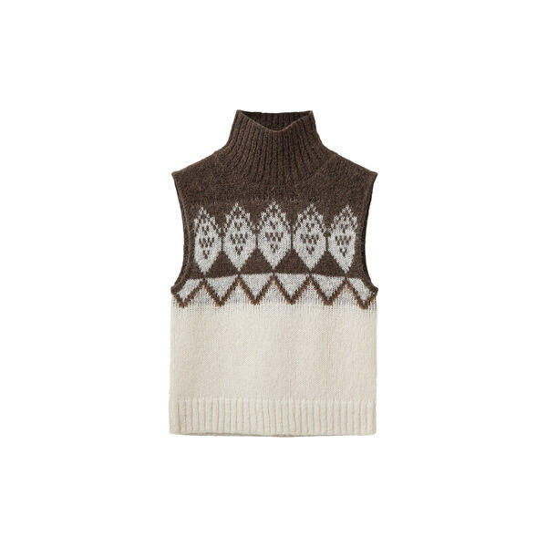 VILDASW HIGH NECK KNIT VEST, off white - brown, Sofie Schnoor
