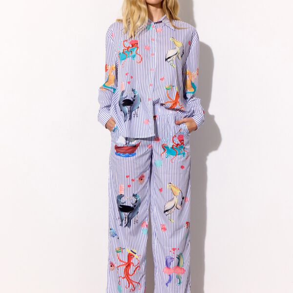 Nessie Trousers, blue ocean art print, HUNK&Oslash;N