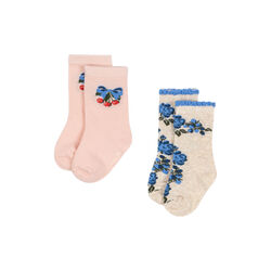 2 Pack Flower and Cherry Jacquard Socks, amarena/tramonto, Konges Sl&oslash;jd