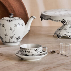 Black Fluted Half Lace Cup with Saucer 20 cl, Royal Copenhagen