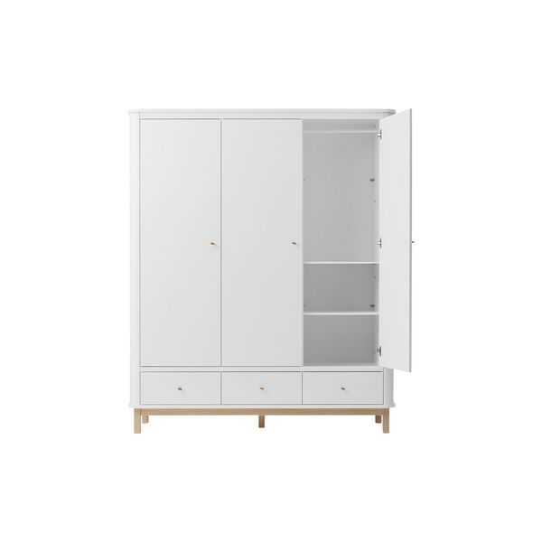 Wood Wardrobe 3 Doors, white/oak, Oliver Furniture