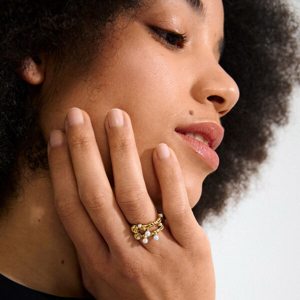 HADLEY rings 2-in-1 set, gold plated, Pilgrim