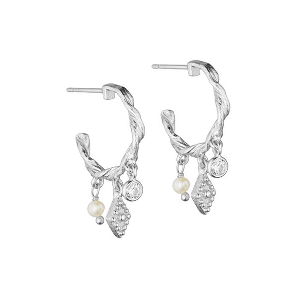 Hailey twisted hoops w. diamond shaped pendants, silver plated, Pure by Nat
